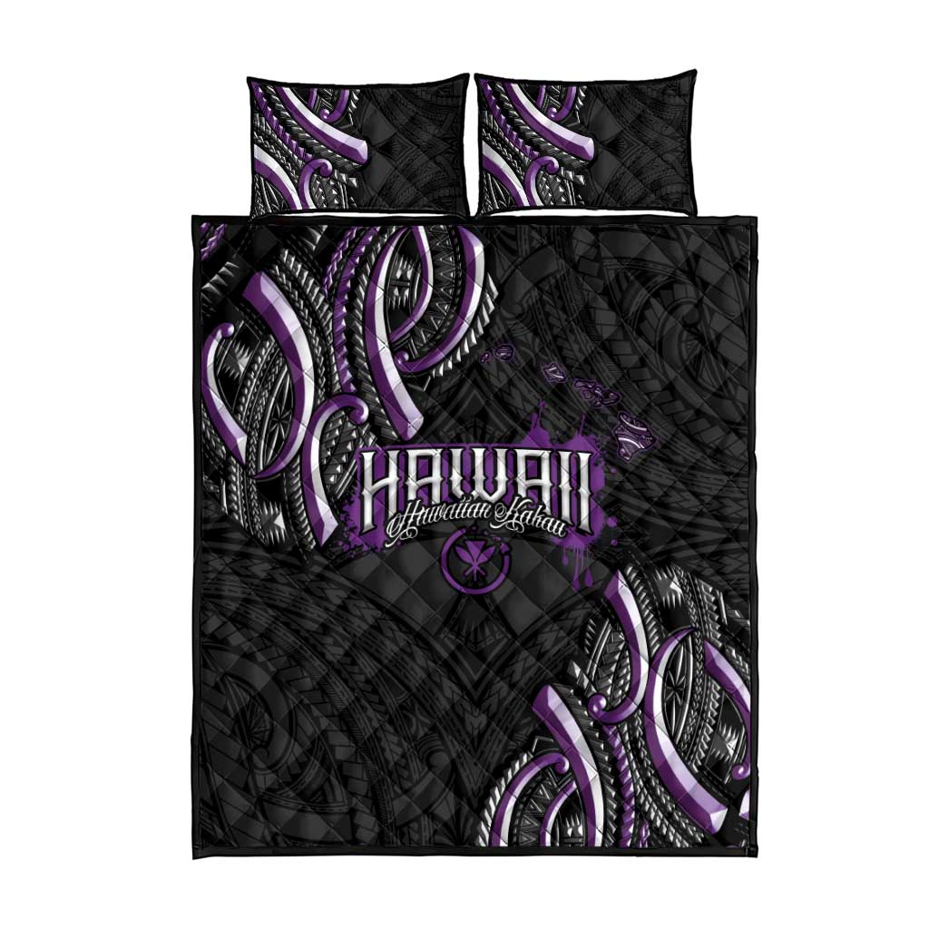 Traditional Art Hawaiian Kakau Tattoos Quilt Bed Set Purple Color - Polynesian Pride