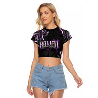 Traditional Art Hawaiian Kakau Tattoos Raglan Cropped T Shirt Purple Color - Polynesian Pride