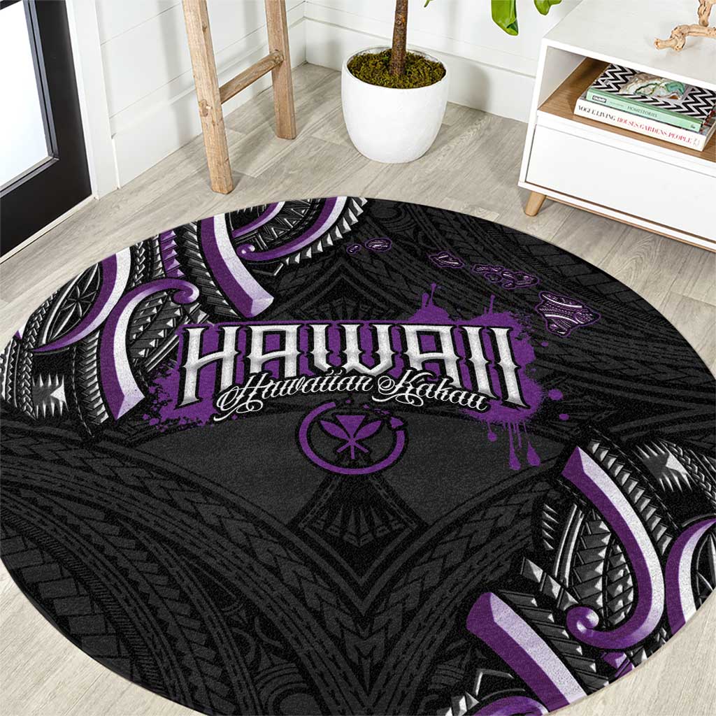 Traditional Art Hawaiian Kakau Tattoos Round Carpet Purple Color LT03 Purple - Polynesian Pride