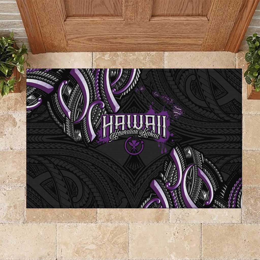 Traditional Art Hawaiian Kakau Tattoos Rubber Doormat Purple Color - Polynesian Pride