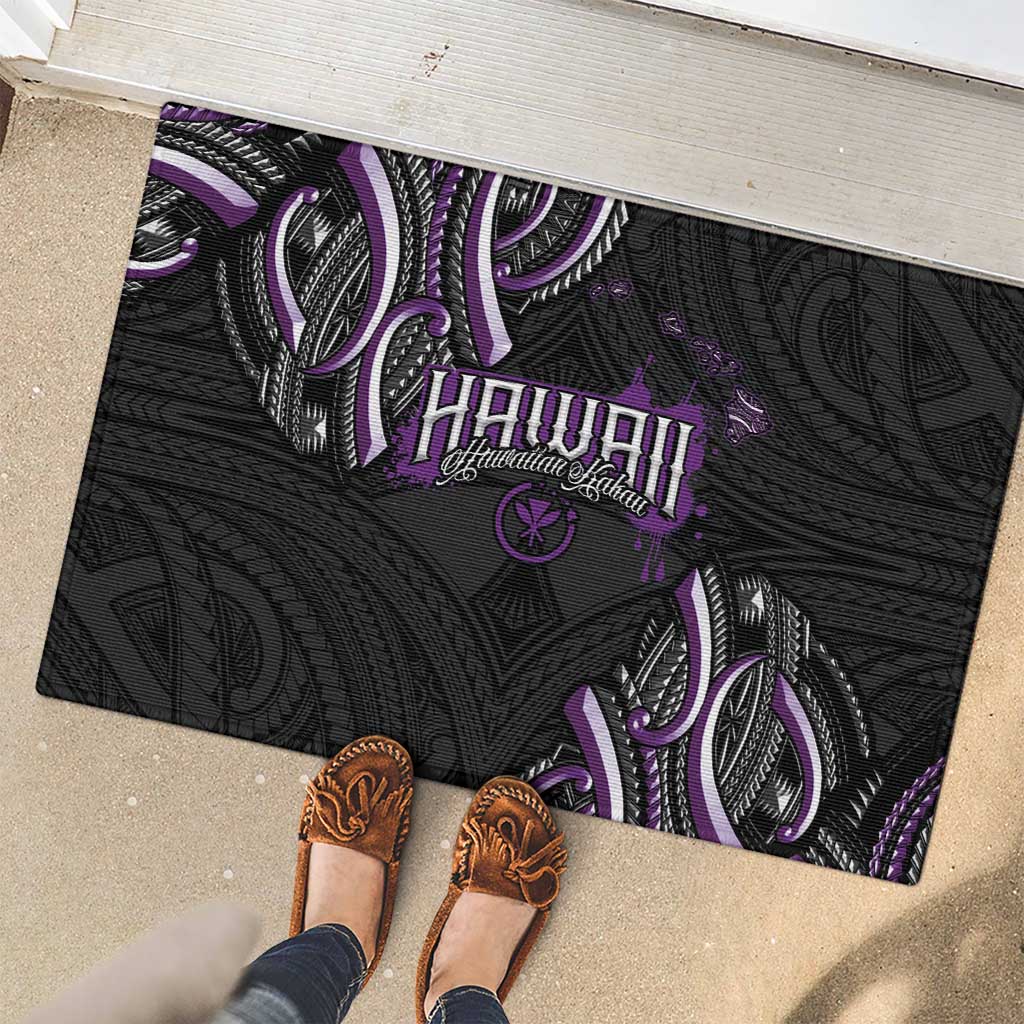 Traditional Art Hawaiian Kakau Tattoos Rubber Doormat Purple Color - Polynesian Pride