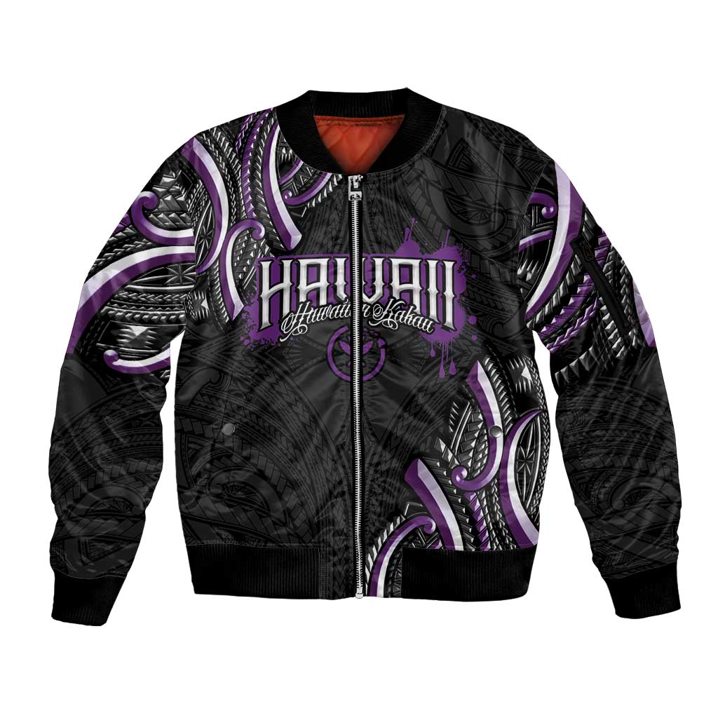 Traditional Art Hawaiian Kakau Tattoos Sleeve Zip Bomber Jacket Purple Color LT03 Unisex Purple - Polynesian Pride