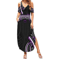 Traditional Art Hawaiian Kakau Tattoos Summer Maxi Dress Purple Color - Polynesian Pride