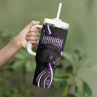 Traditional Art Hawaiian Kakau Tattoos Tumbler With Handle Purple Color - Polynesian Pride