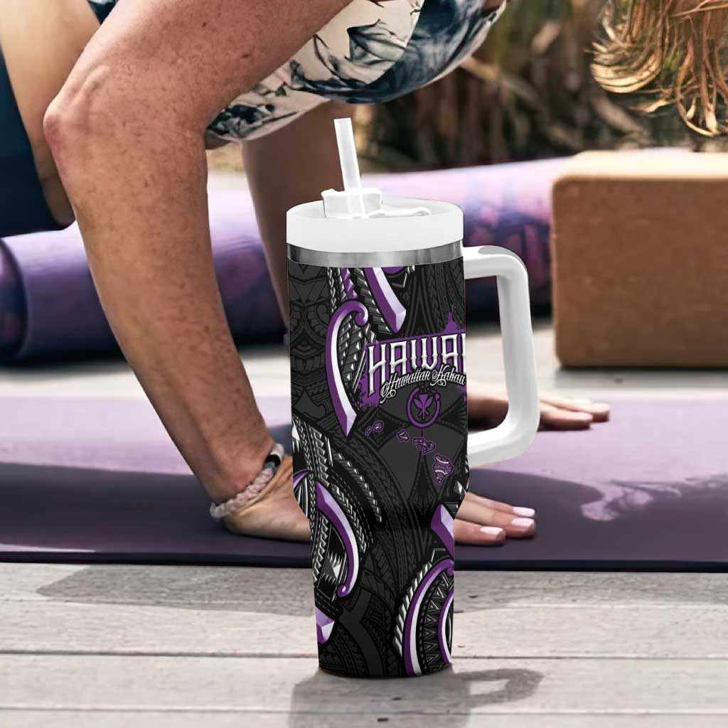 Traditional Art Hawaiian Kakau Tattoos Tumbler With Handle Purple Color - Polynesian Pride