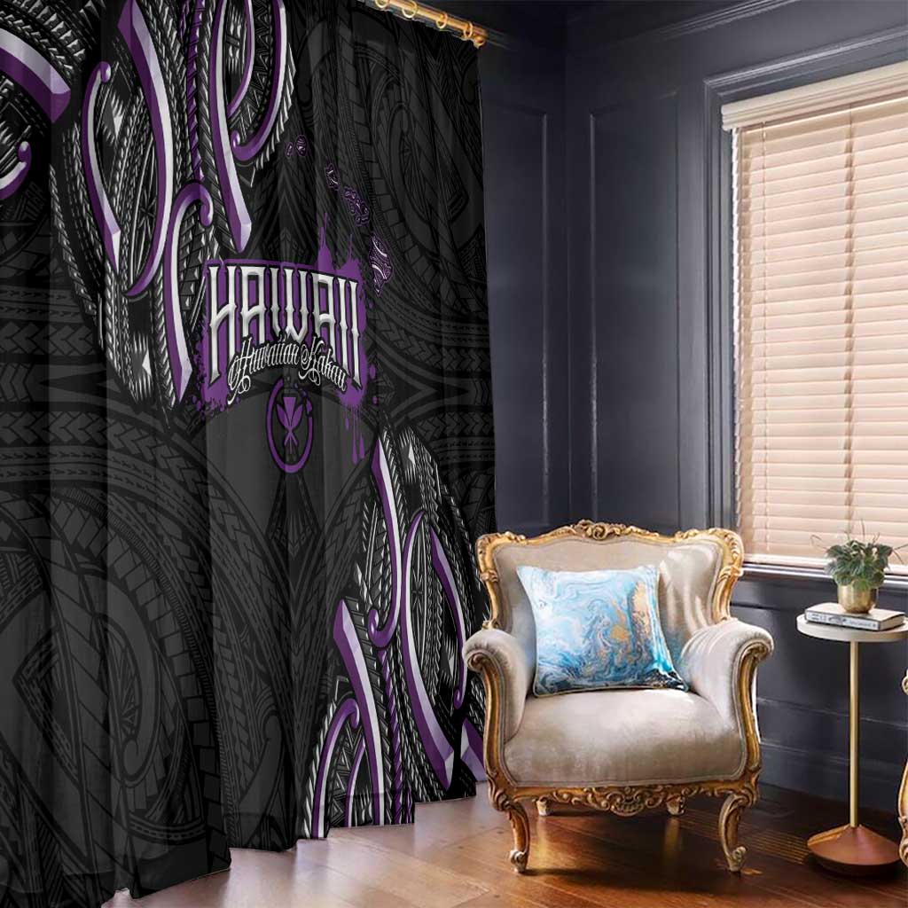 Traditional Art Hawaiian Kakau Tattoos Window Curtain Purple Color - Polynesian Pride