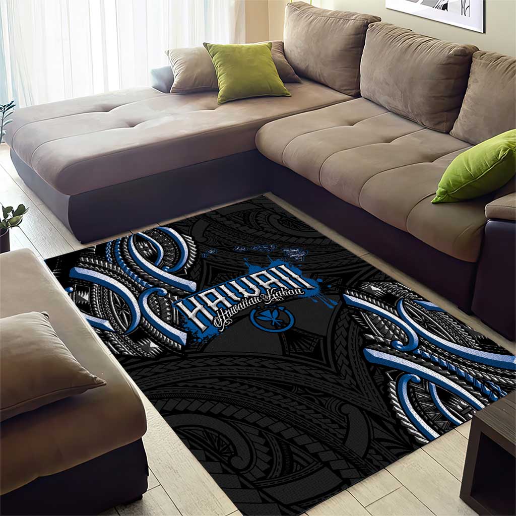 Traditional Art Hawaiian Kakau Tattoos Area Rug Blue Color - Polynesian Pride