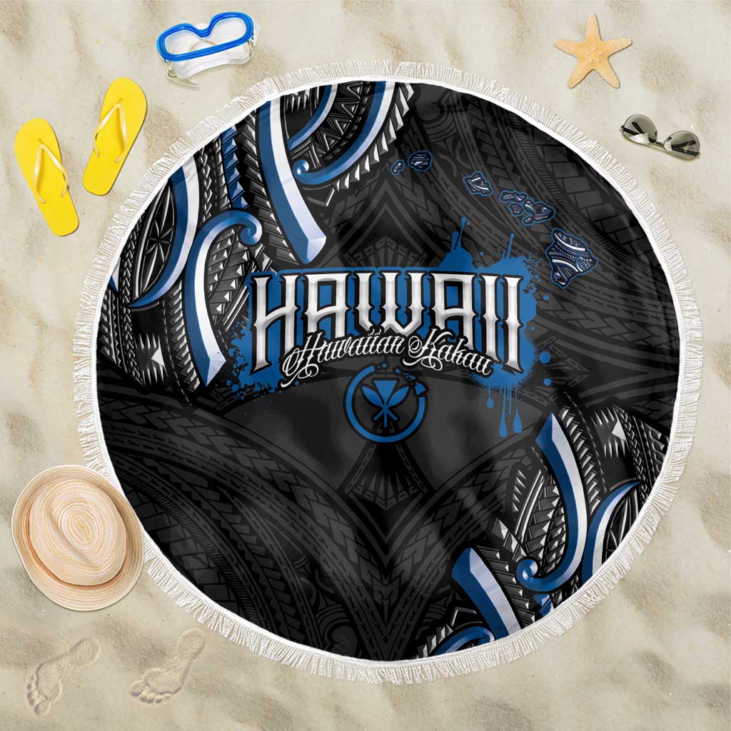 Traditional Art Hawaiian Kakau Tattoos Beach Blanket Blue Color LT03 One Size 150cm Blue - Polynesian Pride