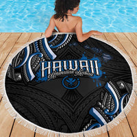 Traditional Art Hawaiian Kakau Tattoos Beach Blanket Blue Color - Polynesian Pride