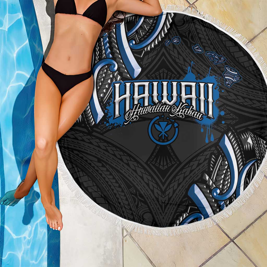 Traditional Art Hawaiian Kakau Tattoos Beach Blanket Blue Color - Polynesian Pride