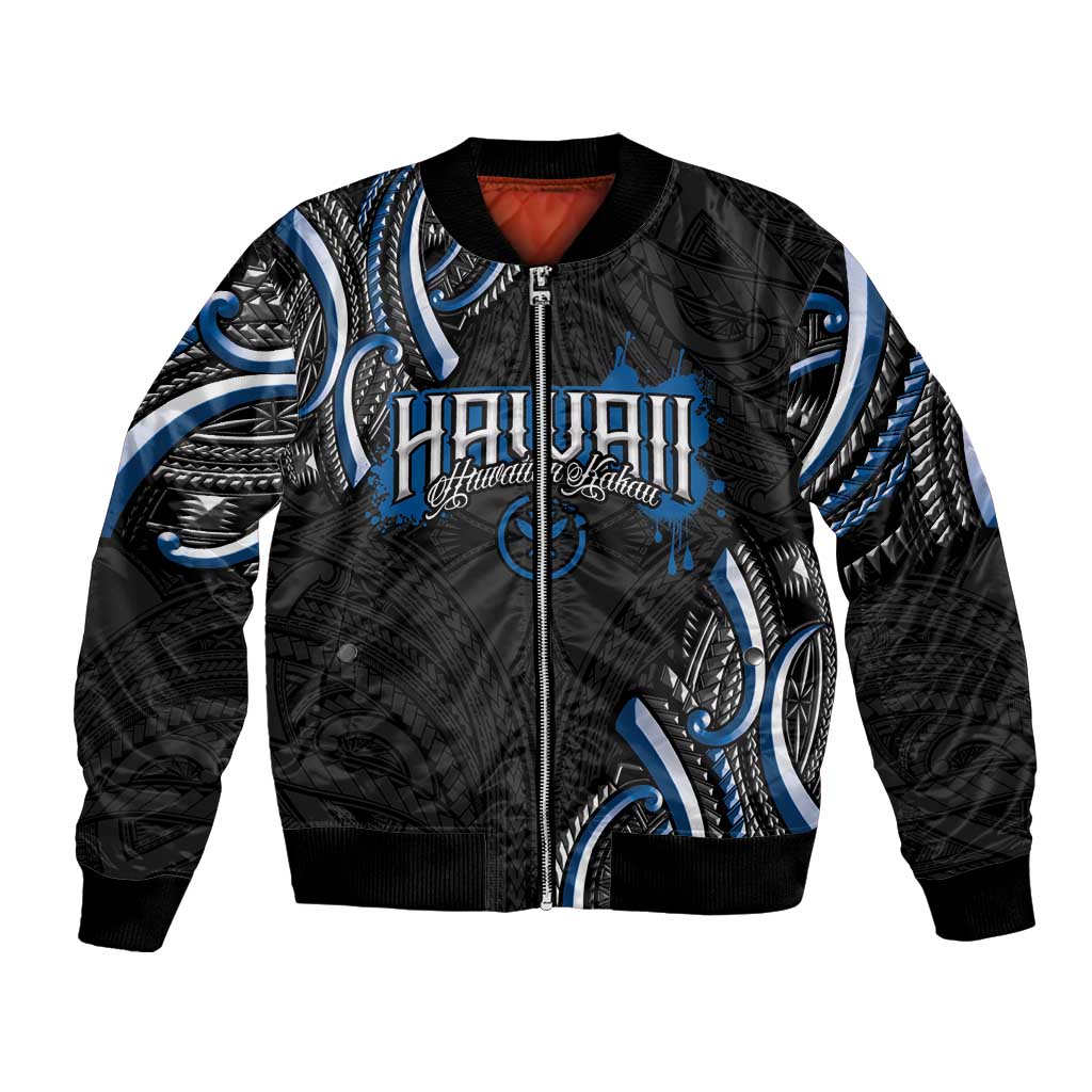 Traditional Art Hawaiian Kakau Tattoos Bomber Jacket Blue Color LT03 Unisex Blue - Polynesian Pride