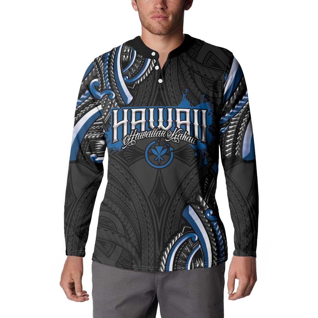 Traditional Art Hawaiian Kakau Tattoos Button Sweatshirt Blue Color - Polynesian Pride