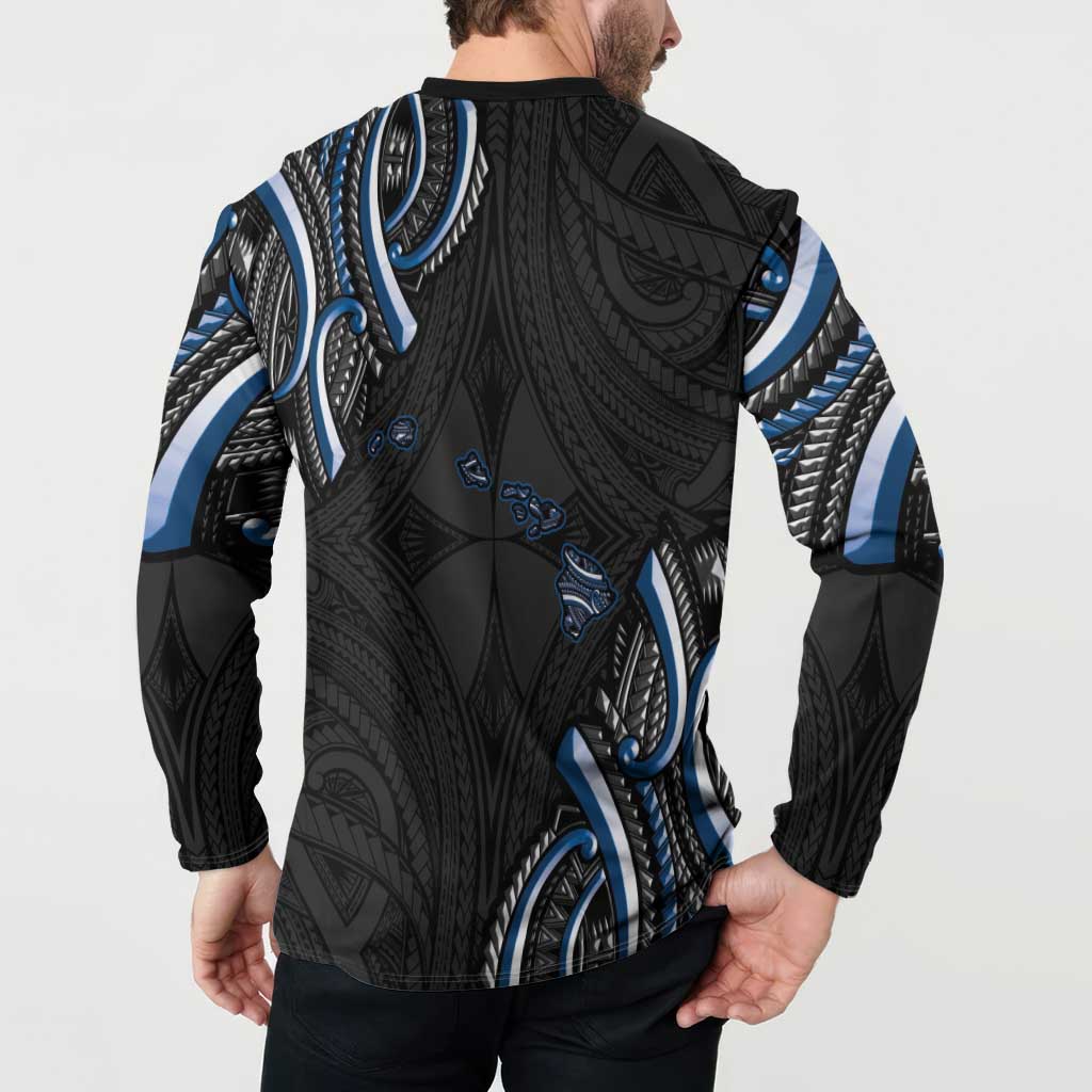 Traditional Art Hawaiian Kakau Tattoos Button Sweatshirt Blue Color - Polynesian Pride