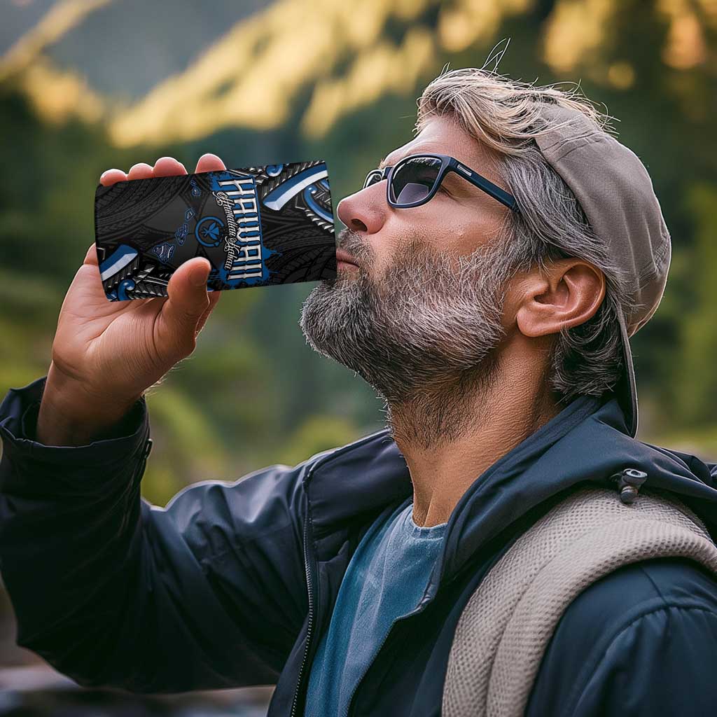 Traditional Art Hawaiian Kakau Tattoos 4 in 1 Can Cooler Tumbler Blue Color - Polynesian Pride