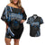 Traditional Art Hawaiian Kakau Tattoos Couples Matching Off Shoulder Short Dress and Hawaiian Shirt Blue Color - Polynesian Pride