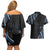 Traditional Art Hawaiian Kakau Tattoos Couples Matching Off Shoulder Short Dress and Hawaiian Shirt Blue Color - Polynesian Pride