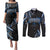 Traditional Art Hawaiian Kakau Tattoos Couples Matching Puletasi and Long Sleeve Button Shirt Blue Color - Polynesian Pride