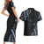 Traditional Art Hawaiian Kakau Tattoos Couples Matching Short Sleeve Bodycon Dress and Hawaiian Shirt Blue Color - Polynesian Pride