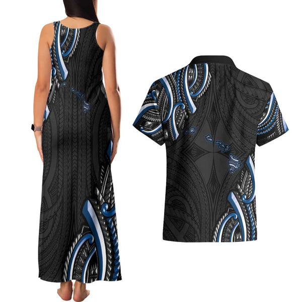 Hawaiian Kakau Polynesian Turquoise Hawaiian Dress And Hawaiian Shirt LT6