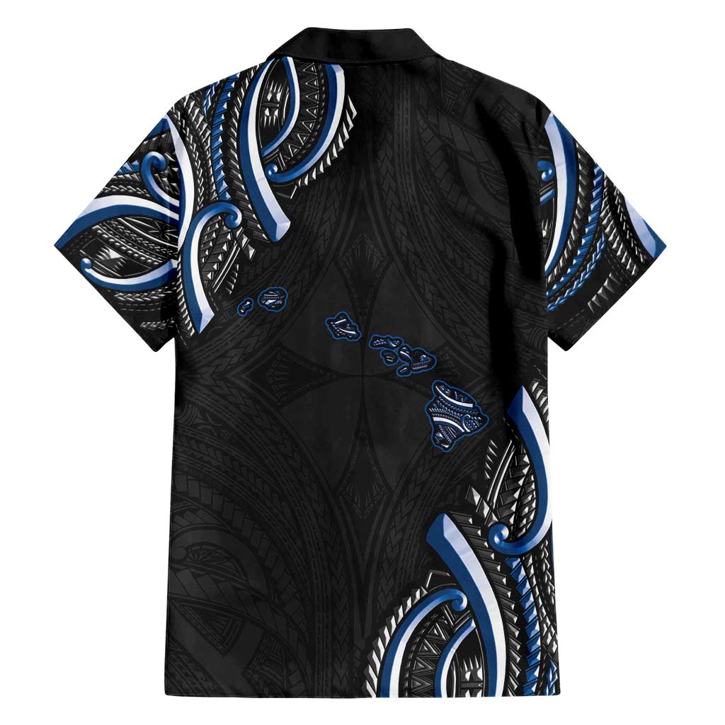 Traditional Art Hawaiian Kakau Tattoos Family Matching Short Sleeve Bodycon Dress and Hawaiian Shirt Blue Color LT03 - Polynesian Pride