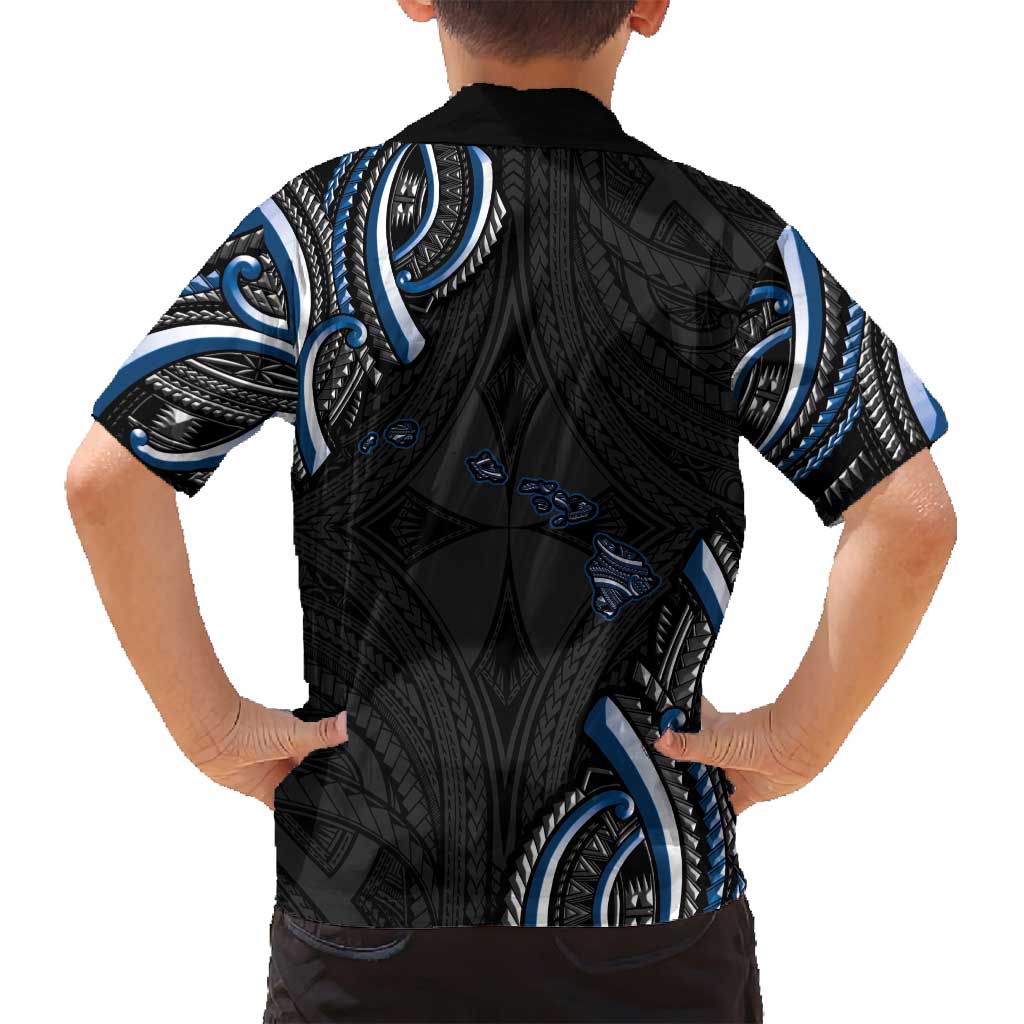 Traditional Art Hawaiian Kakau Tattoos Family Matching Summer Maxi Dress and Hawaiian Shirt Blue Color LT03 - Polynesian Pride