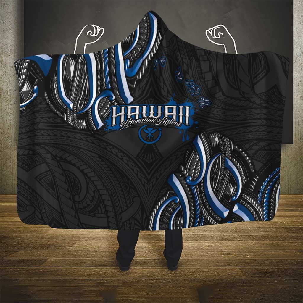Traditional Art Hawaiian Kakau Tattoos Hooded Blanket Blue Color - Polynesian Pride