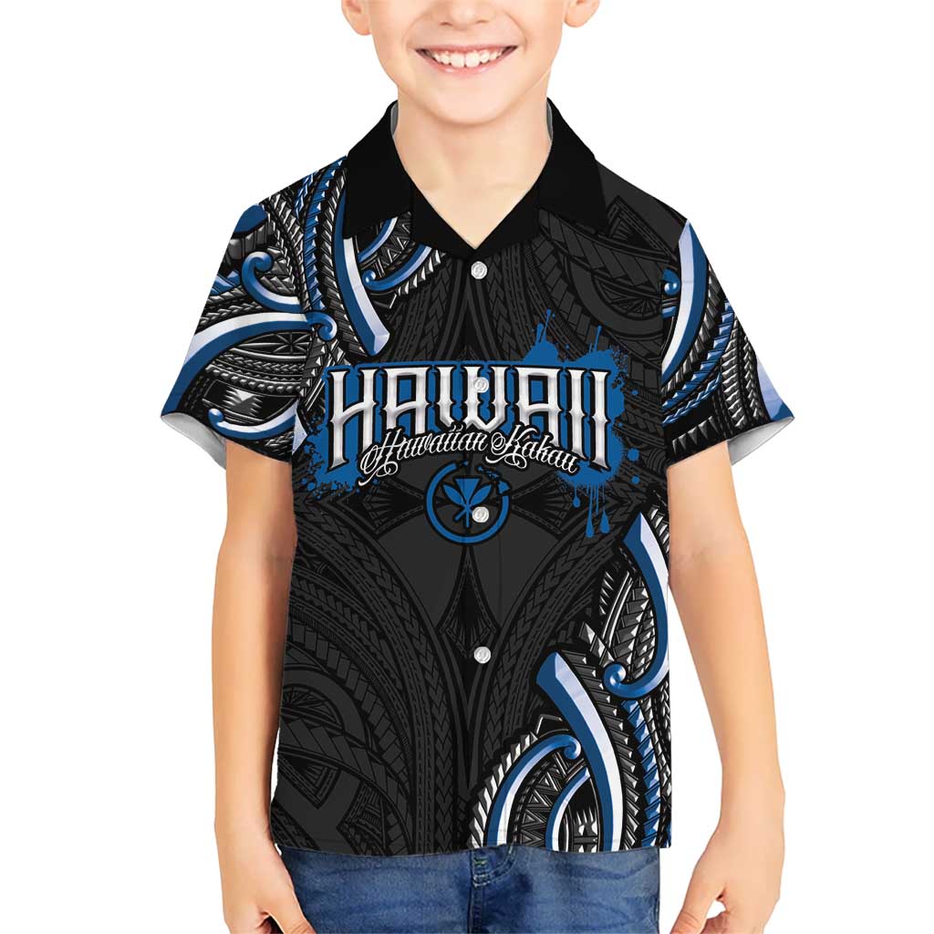 Traditional Art Hawaiian Kakau Tattoos Kid Hawaiian Shirt Blue Color LT03 Kid Blue - Polynesian Pride