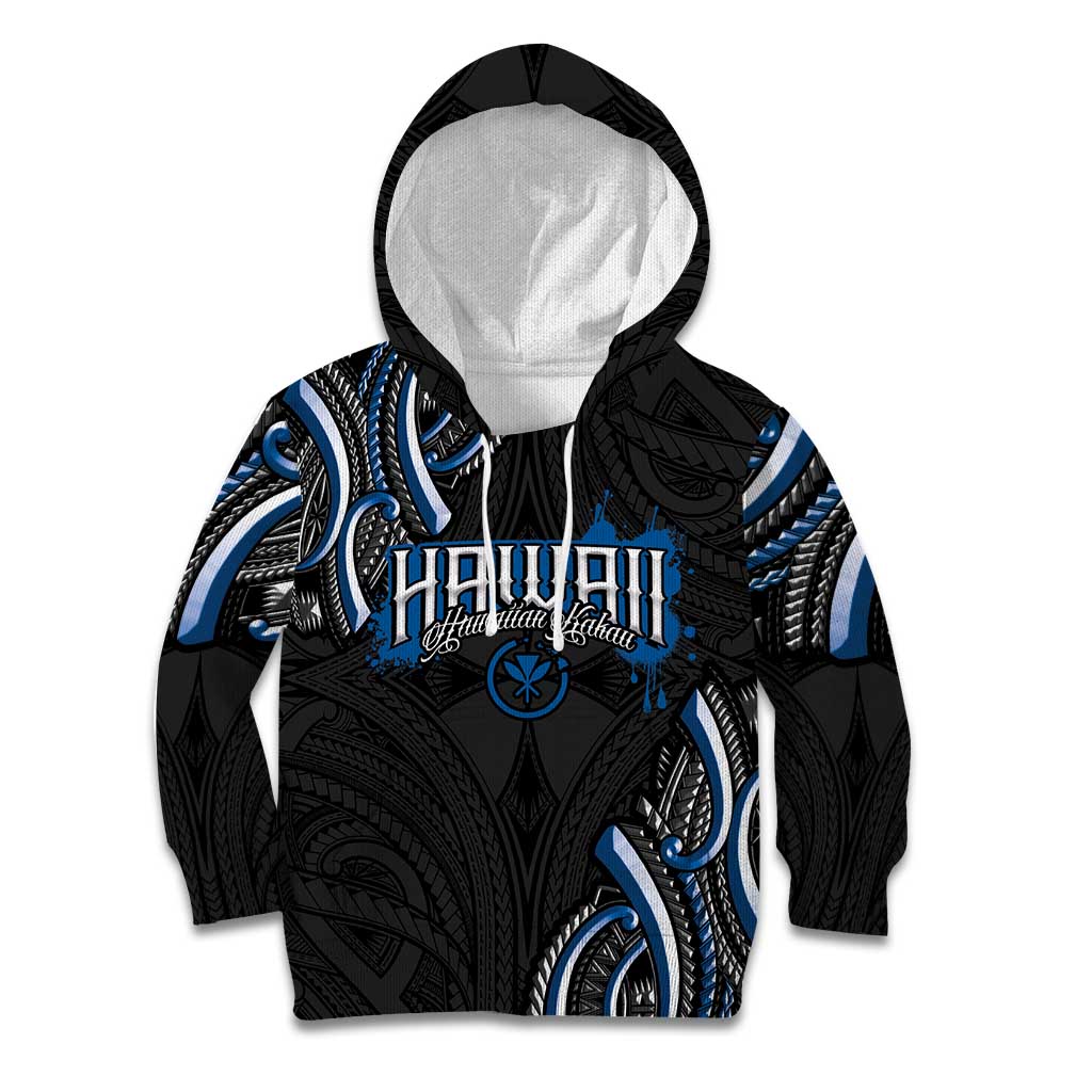 Traditional Art Hawaiian Kakau Tattoos Kid Hoodie Blue Color - Polynesian Pride