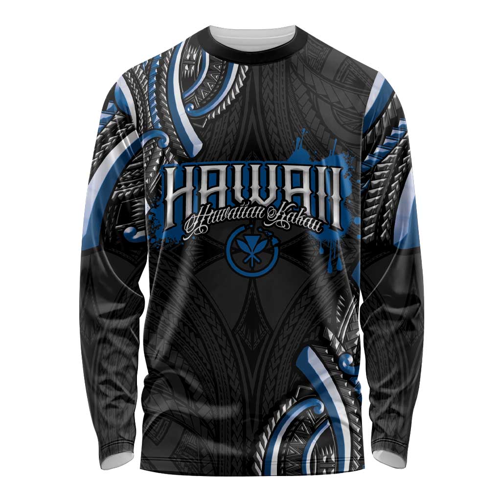 Traditional Art Hawaiian Kakau Tattoos Long Sleeve Shirt Blue Color - Polynesian Pride