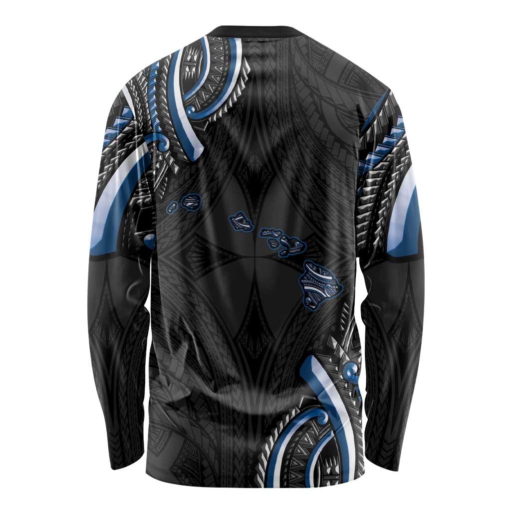 Traditional Art Hawaiian Kakau Tattoos Long Sleeve Shirt Blue Color - Polynesian Pride