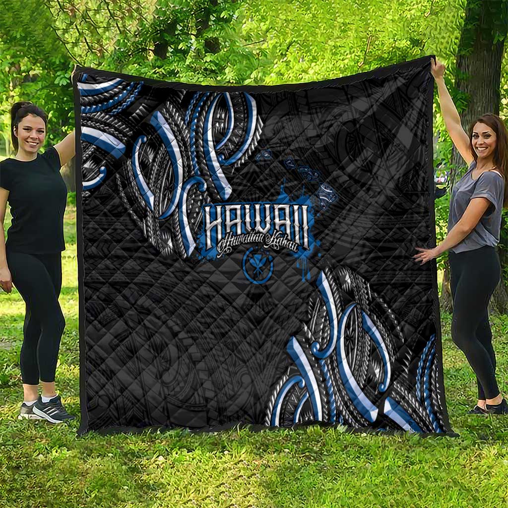 Traditional Art Hawaiian Kakau Tattoos Quilt Blue Color - Polynesian Pride