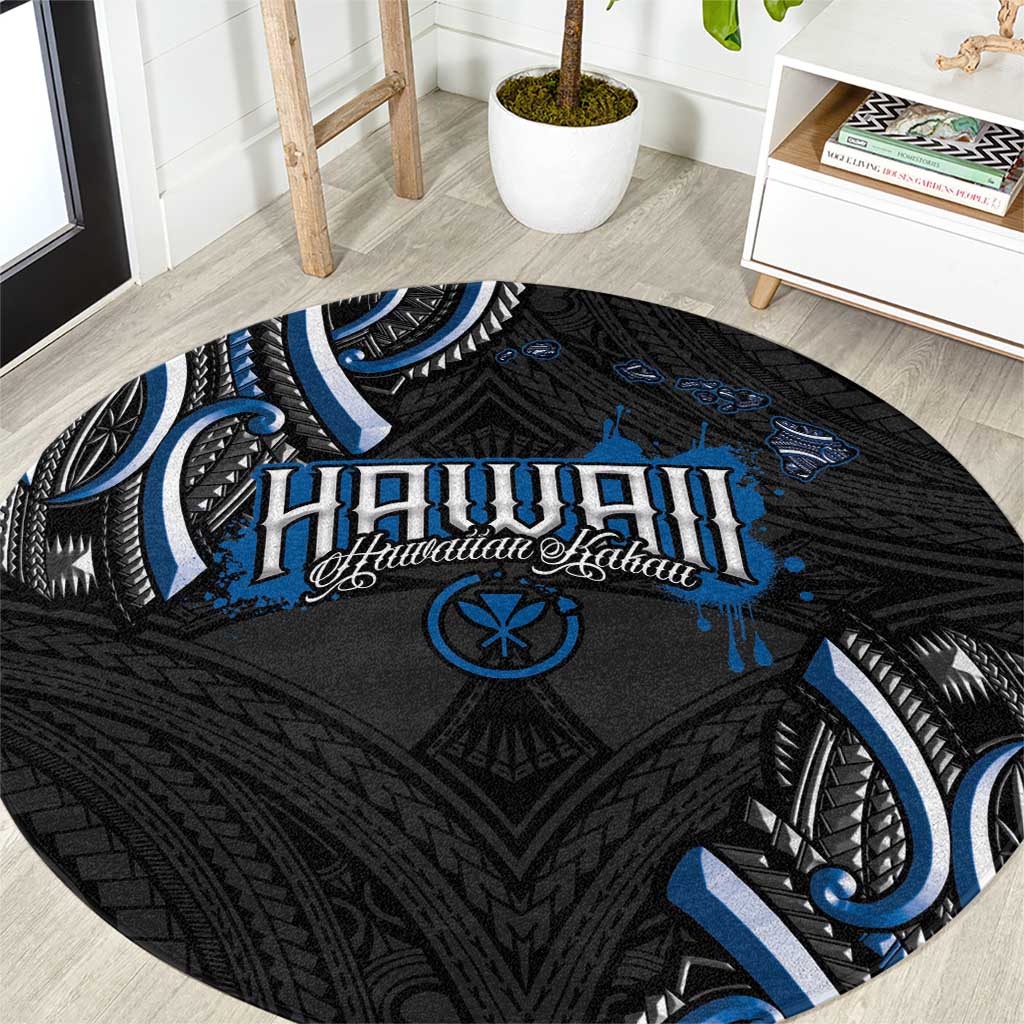 Traditional Art Hawaiian Kakau Tattoos Round Carpet Blue Color LT03 Blue - Polynesian Pride