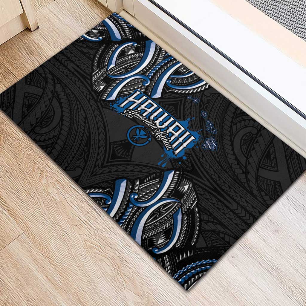 Traditional Art Hawaiian Kakau Tattoos Rubber Doormat Blue Color - Polynesian Pride