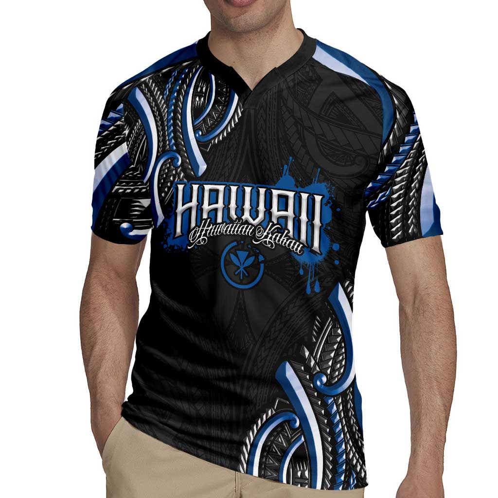 Traditional Art Hawaiian Kakau Tattoos Rugby Jersey Blue Color - Polynesian Pride