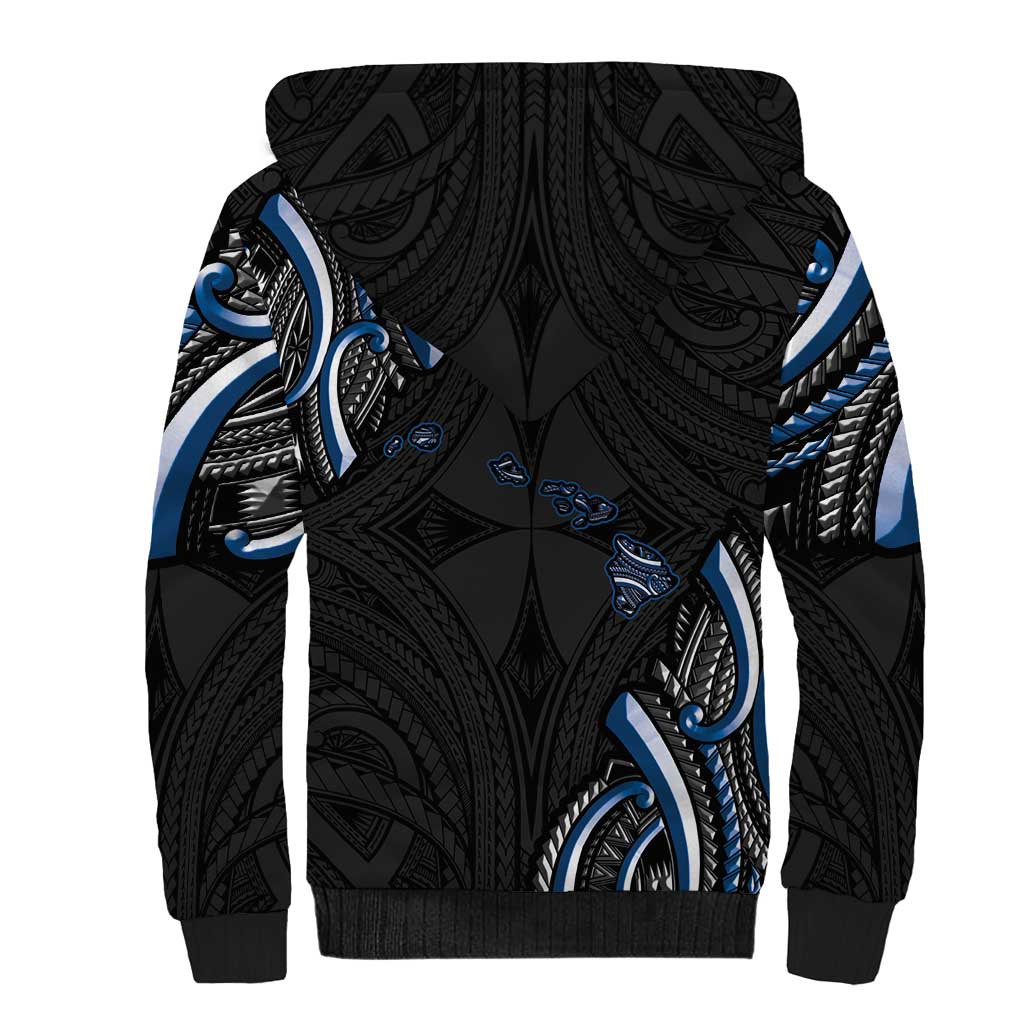 Traditional Art Hawaiian Kakau Tattoos Sherpa Hoodie Blue Color - Polynesian Pride