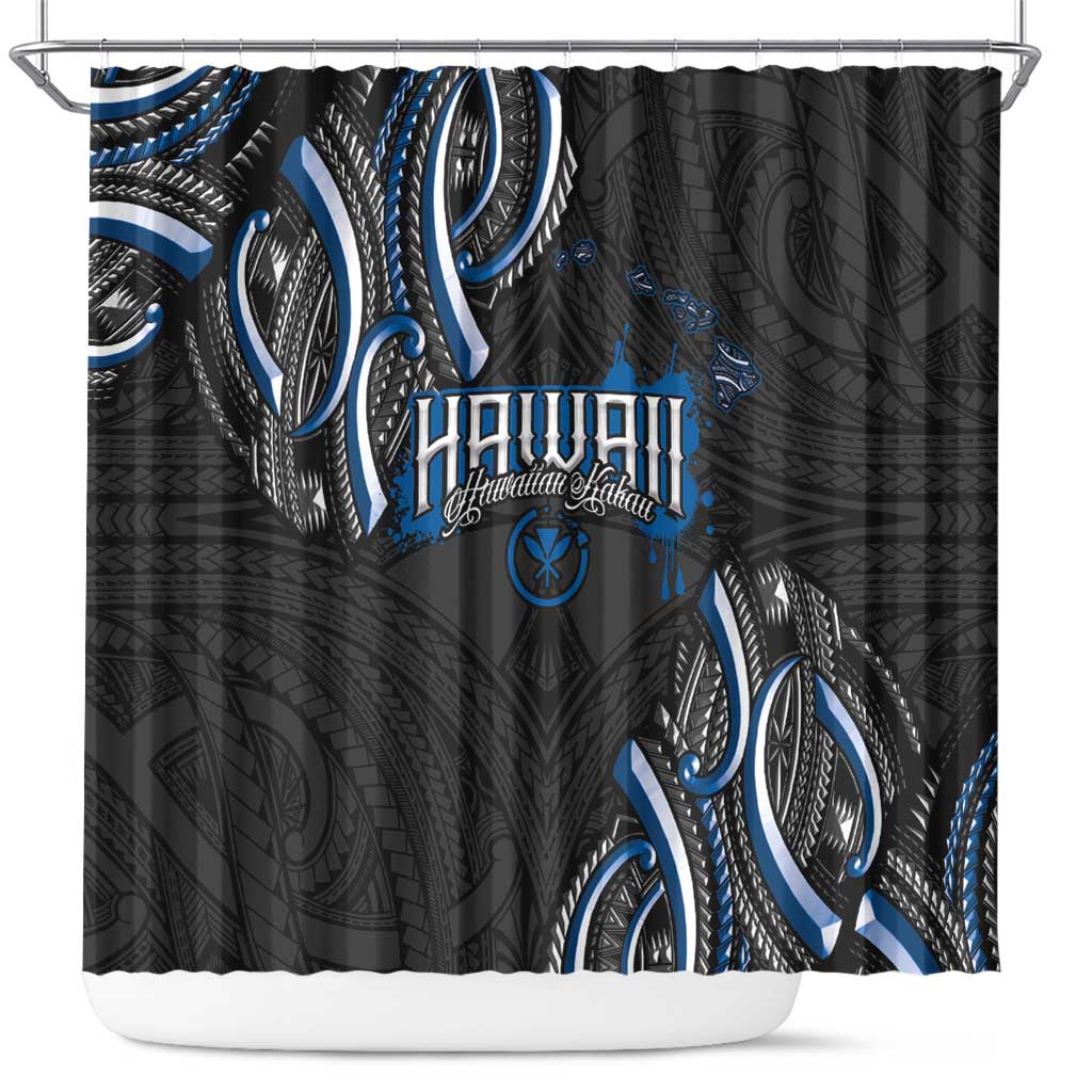 Traditional Art Hawaiian Kakau Tattoos Shower Curtain Blue Color LT03 Blue - Polynesian Pride