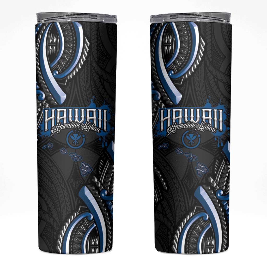 Traditional Art Hawaiian Kakau Tattoos Skinny Tumbler Blue Color - Polynesian Pride