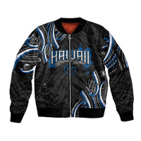 Traditional Art Hawaiian Kakau Tattoos Sleeve Zip Bomber Jacket Blue Color - Polynesian Pride
