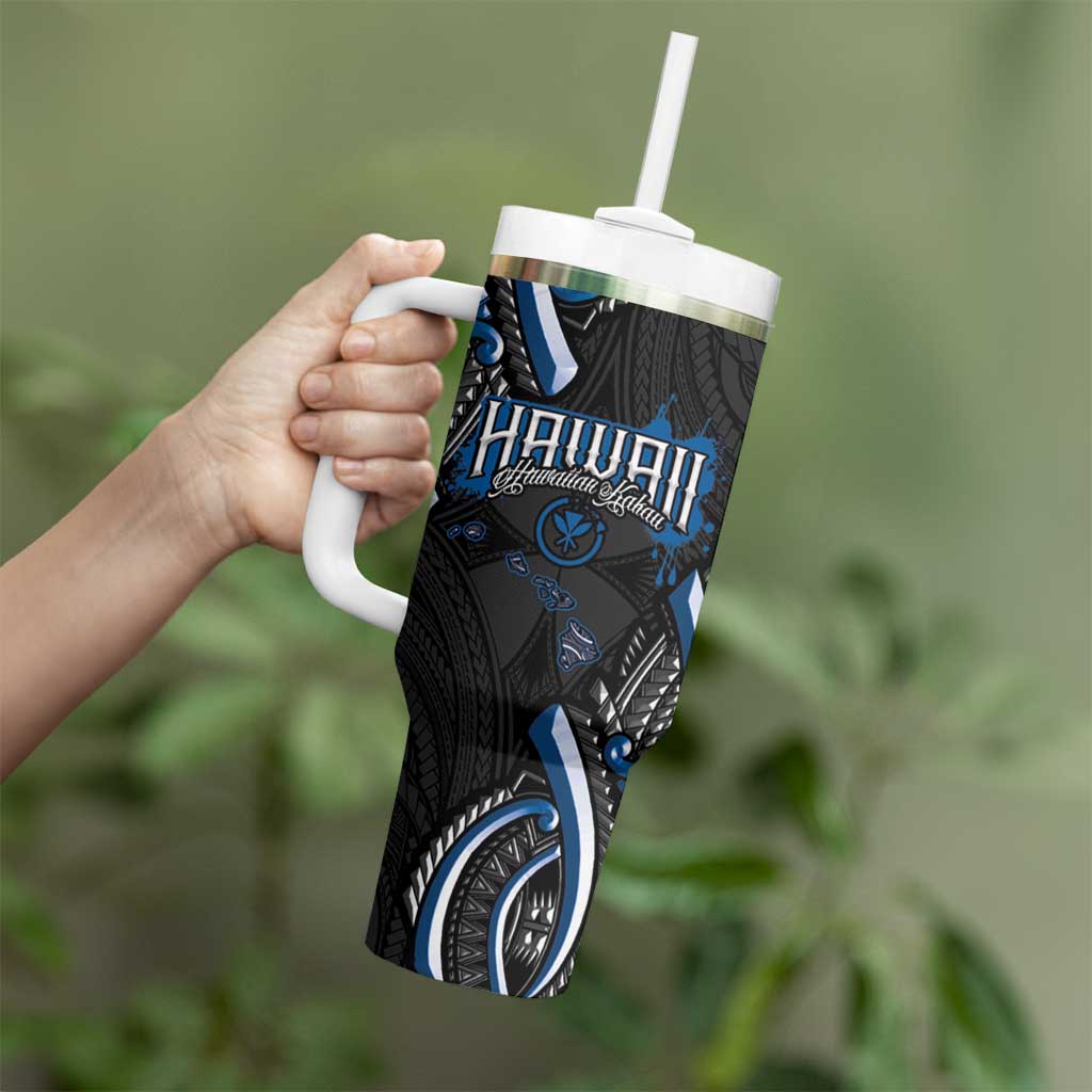 Traditional Art Hawaiian Kakau Tattoos Tumbler With Handle Blue Color - Polynesian Pride