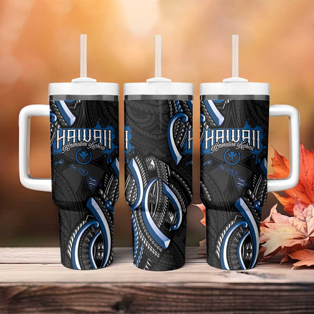 Traditional Art Hawaiian Kakau Tattoos Tumbler With Handle Blue Color - Polynesian Pride