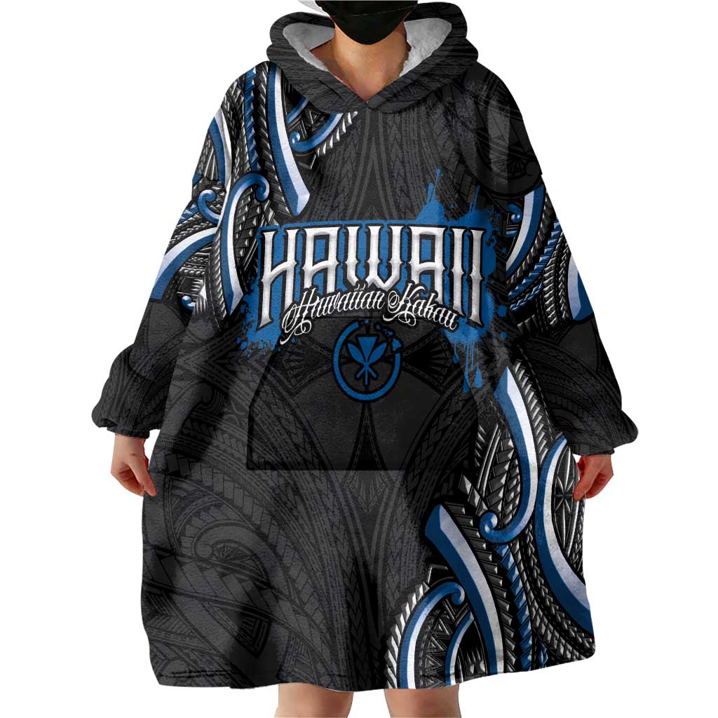 Traditional Art Hawaiian Kakau Tattoos Wearable Blanket Hoodie Blue Color - Polynesian Pride