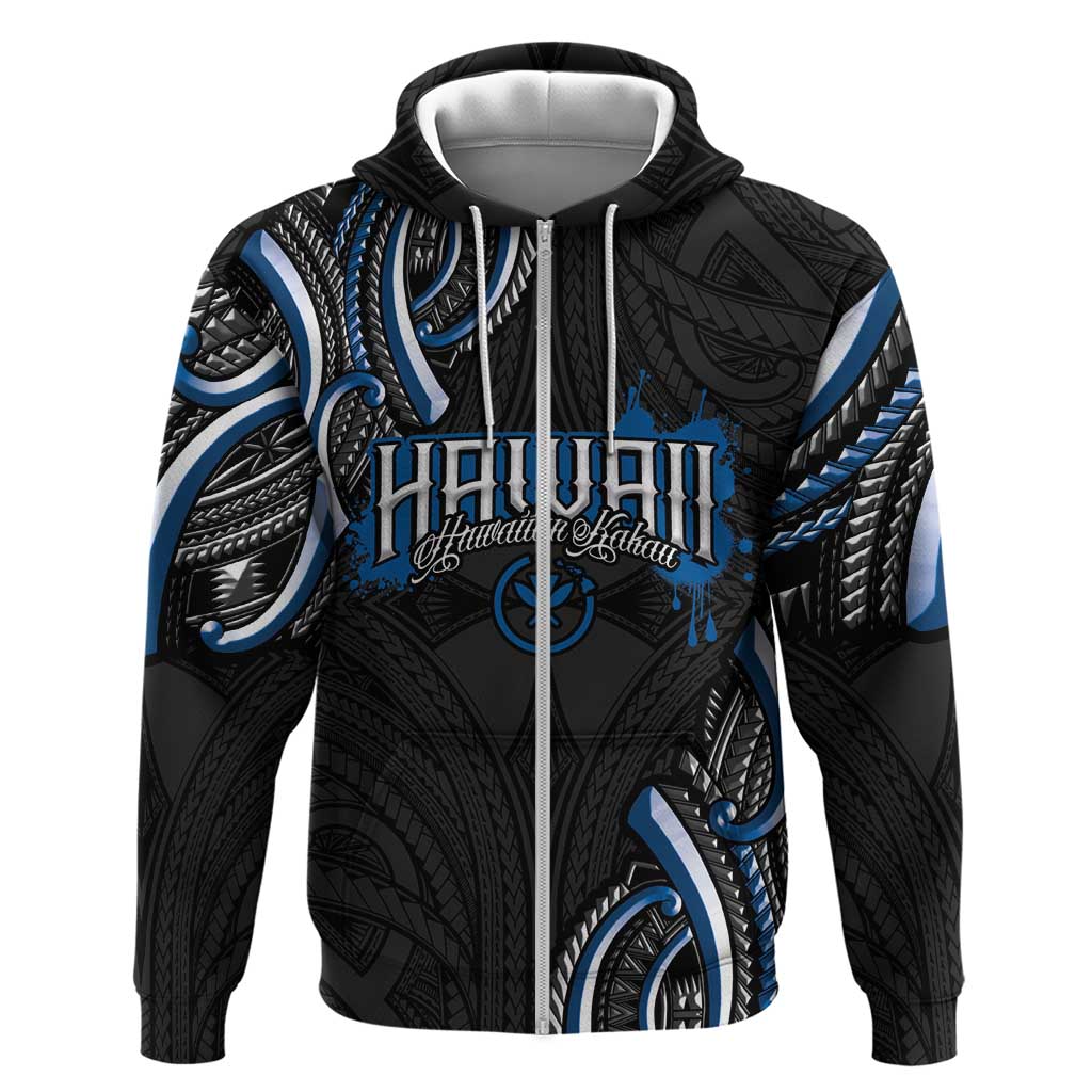 Traditional Art Hawaiian Kakau Tattoos Zip Hoodie Blue Color LT03 Zip Hoodie Blue - Polynesian Pride