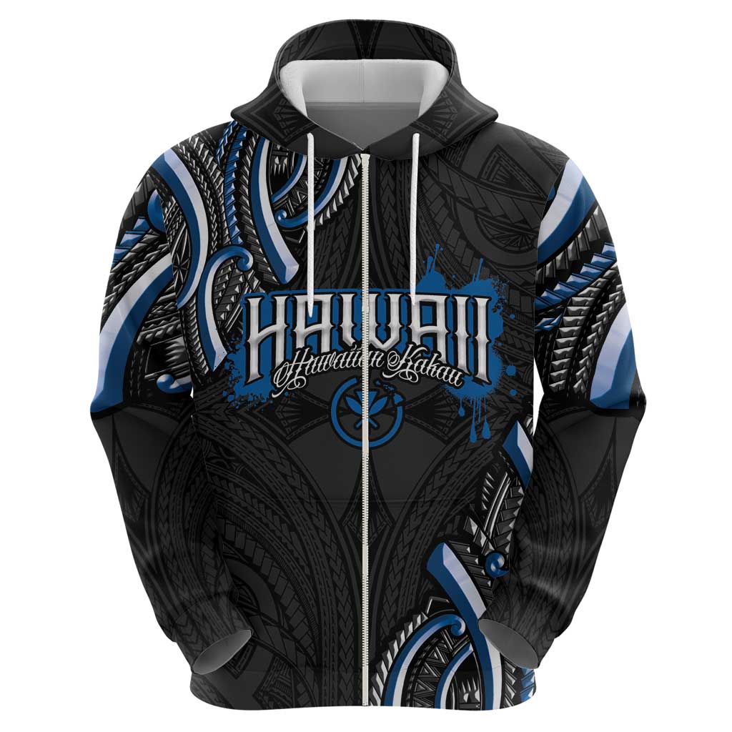 Traditional Art Hawaiian Kakau Tattoos Zip Hoodie Blue Color - Polynesian Pride