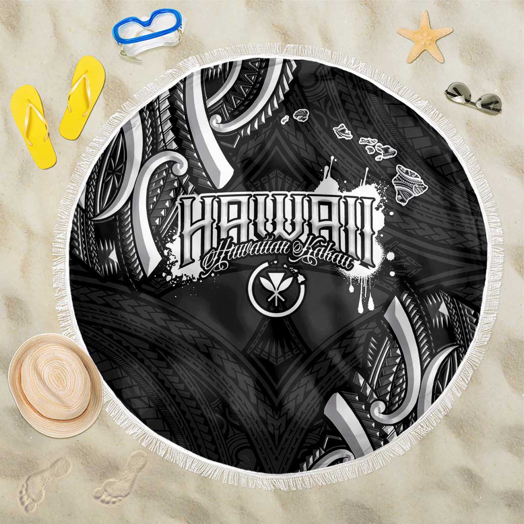 Traditional Art Hawaiian Kakau Tattoos Beach Blanket White LT03 One Size 150cm White - Polynesian Pride