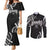 Traditional Art Hawaiian Kakau Tattoos Couples Matching Mermaid Dress and Long Sleeve Button Shirt White - Polynesian Pride