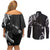 Traditional Art Hawaiian Kakau Tattoos Couples Matching Off Shoulder Short Dress and Long Sleeve Button Shirt White - Polynesian Pride
