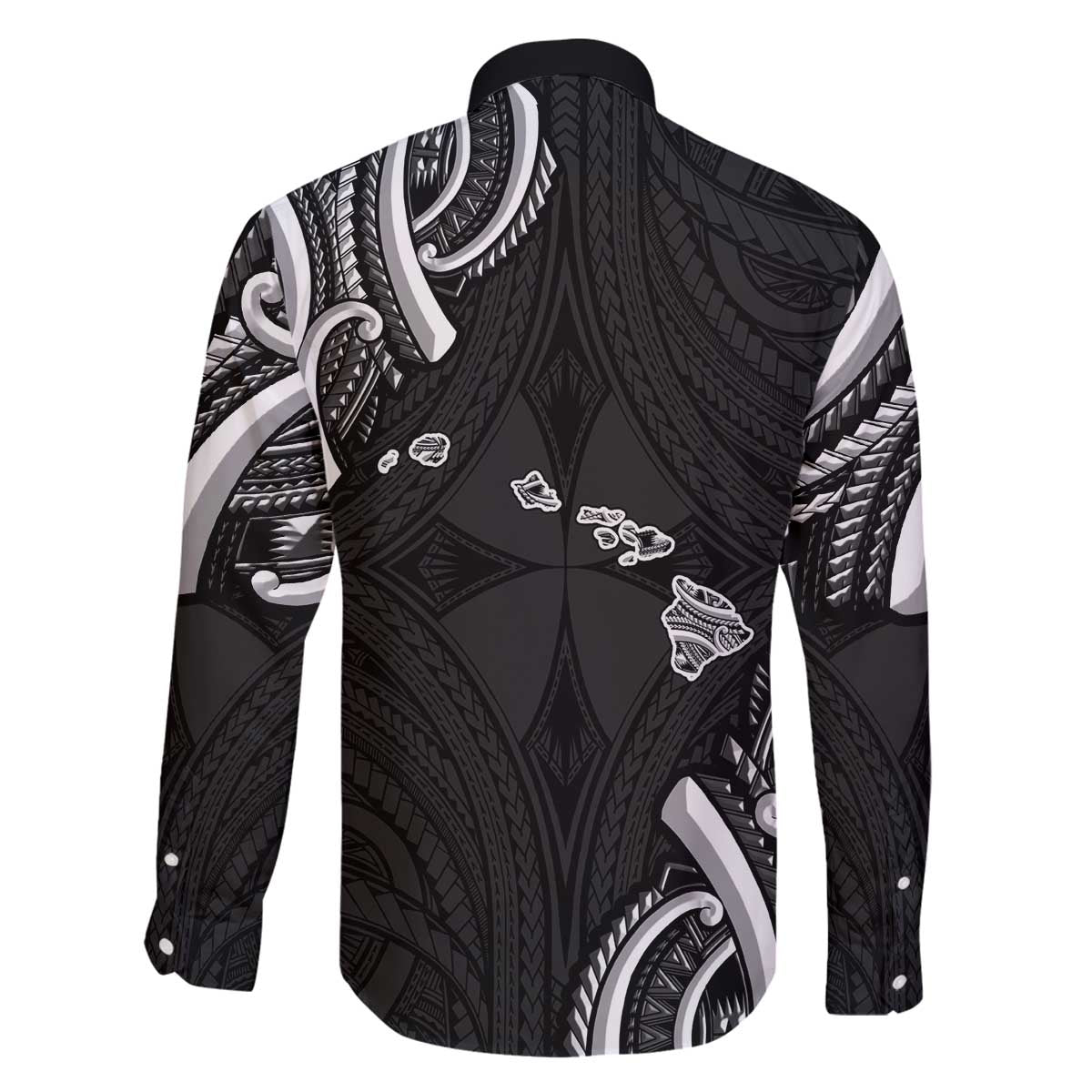 Traditional Art Hawaiian Kakau Tattoos Family Matching Off The Shoulder Long Sleeve Dress and Hawaiian Shirt White - Polynesian Pride