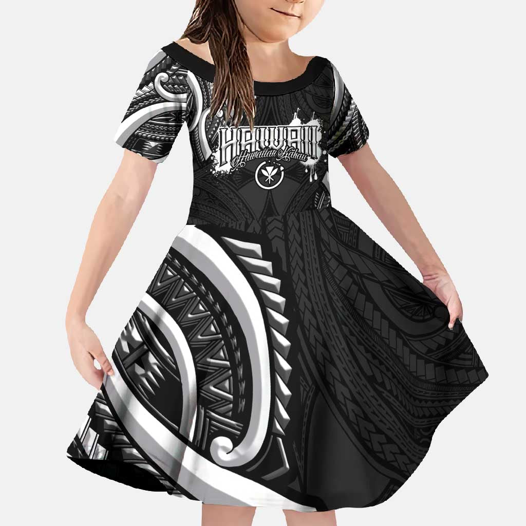 Traditional Art Hawaiian Kakau Tattoos Family Matching Short Sleeve Bodycon Dress and Hawaiian Shirt White LT03 Daughter's Dress White - Polynesian Pride