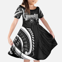 Traditional Art Hawaiian Kakau Tattoos Family Matching Short Sleeve Bodycon Dress and Hawaiian Shirt White LT03 Daughter's Dress White - Polynesian Pride
