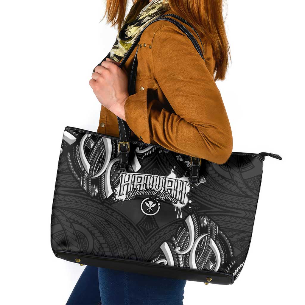 Traditional Art Hawaiian Kakau Tattoos Leather Tote Bag White LT03 White - Polynesian Pride